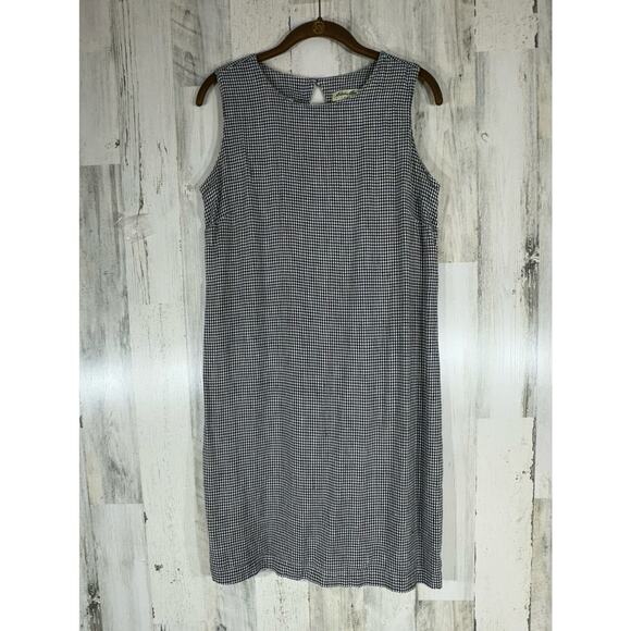 Eddie Bauer Shift Dress Small Black White Gingham Plaid Linen Blend Vintage - Picture 1 of 6